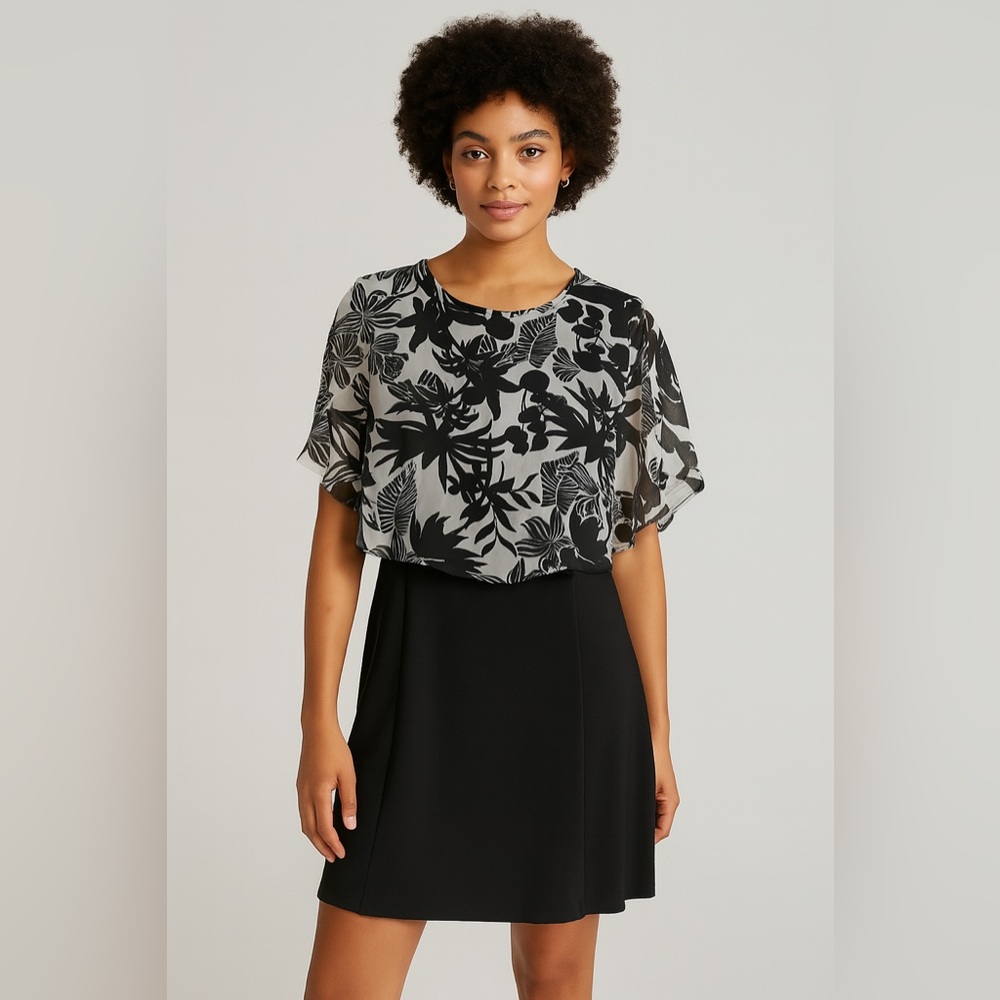 NY Collection Black and White Floral Mini Dress